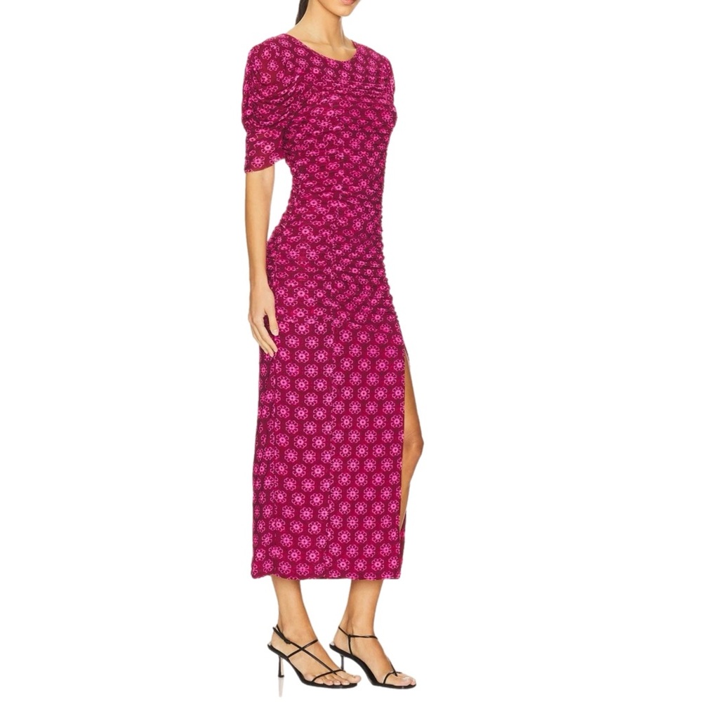 NWT $168 MSRP Free People Ruched Midi Dress - Fuchsia Combo - Size Medium - Picture 2 of 10